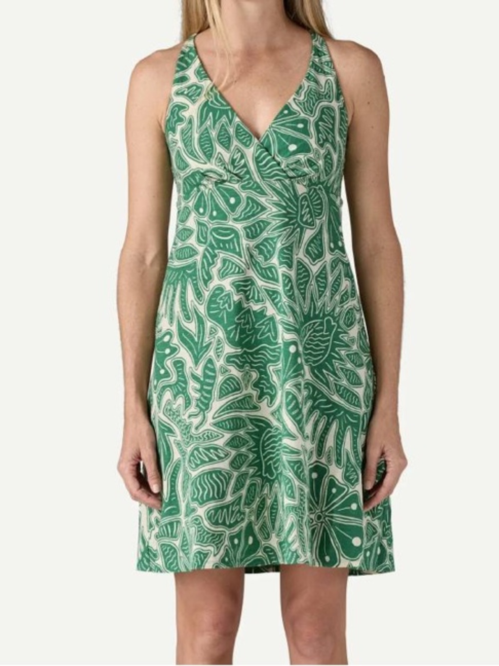 Patagonia Amber Dawn Leaf-Print V-Neck Mini Dress L nwot